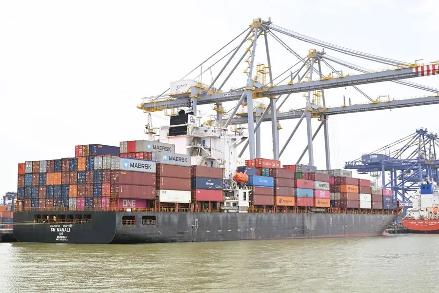 Container ship docked at Kochi port